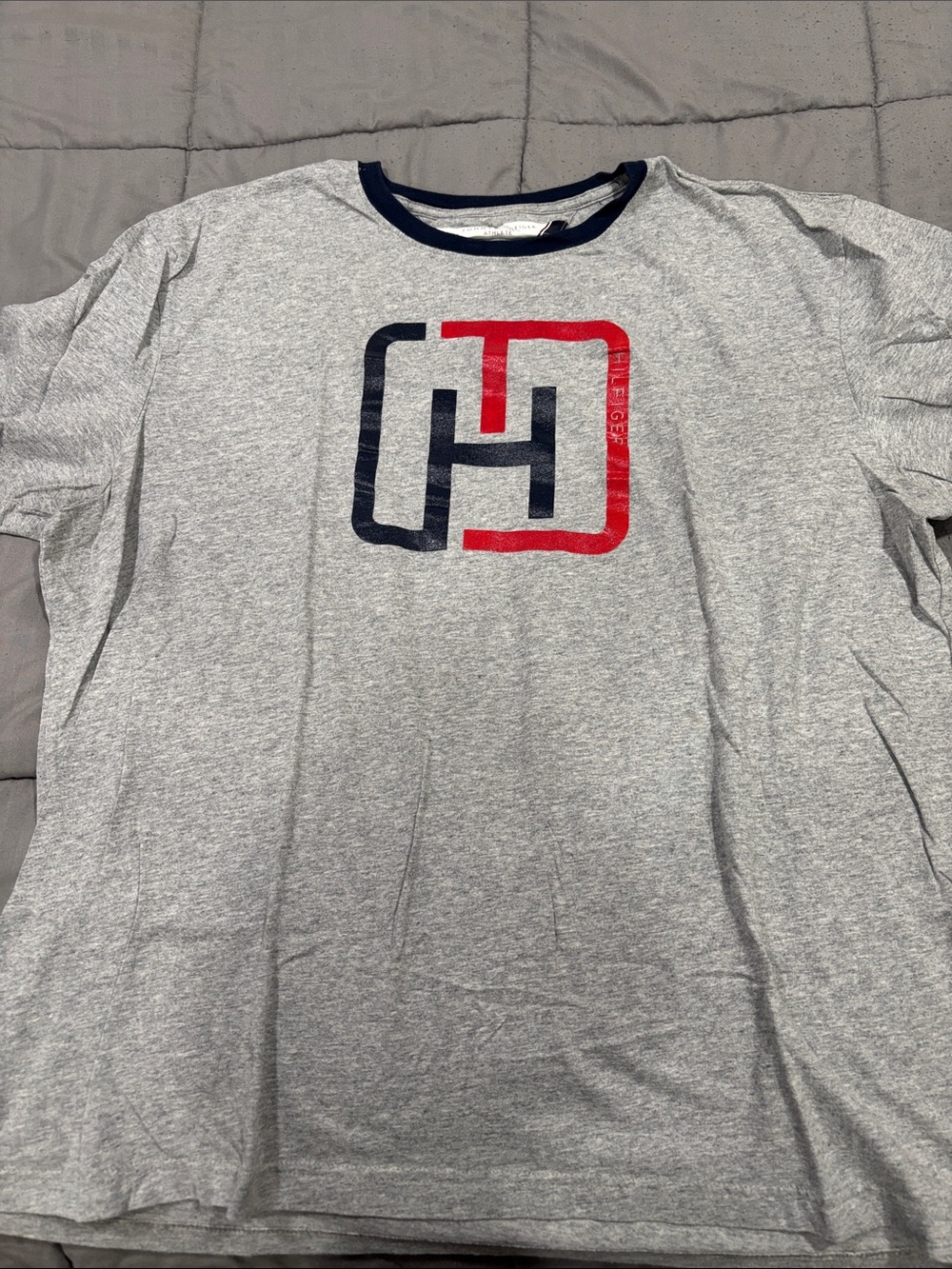 Tommy Hilfiger Gray Short-Sleeve Crew with Navy & Red Logo